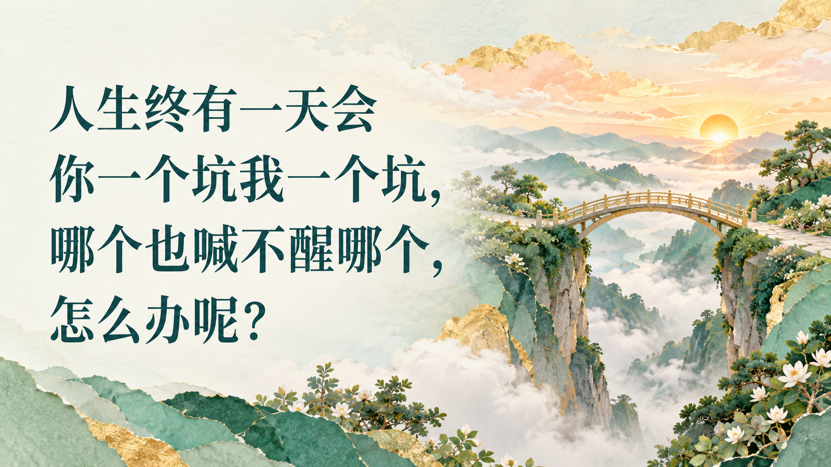 人生终有一天会你一个坑我一个坑，哪个也喊不醒哪个，怎么办呢？